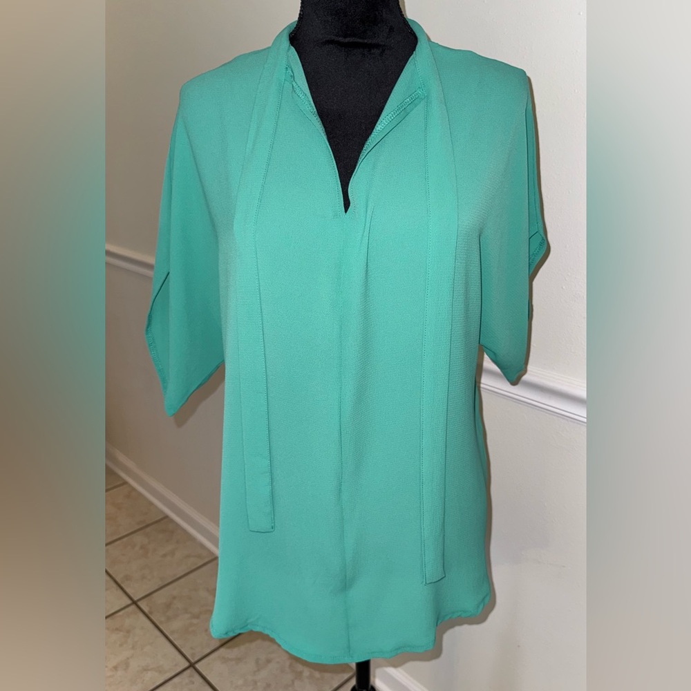 Mint Green Tie-Neck Blouse – Flowy & Chic